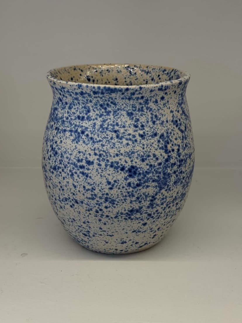 Blue Speckled Rounded Vase - Glaze Texture Angle