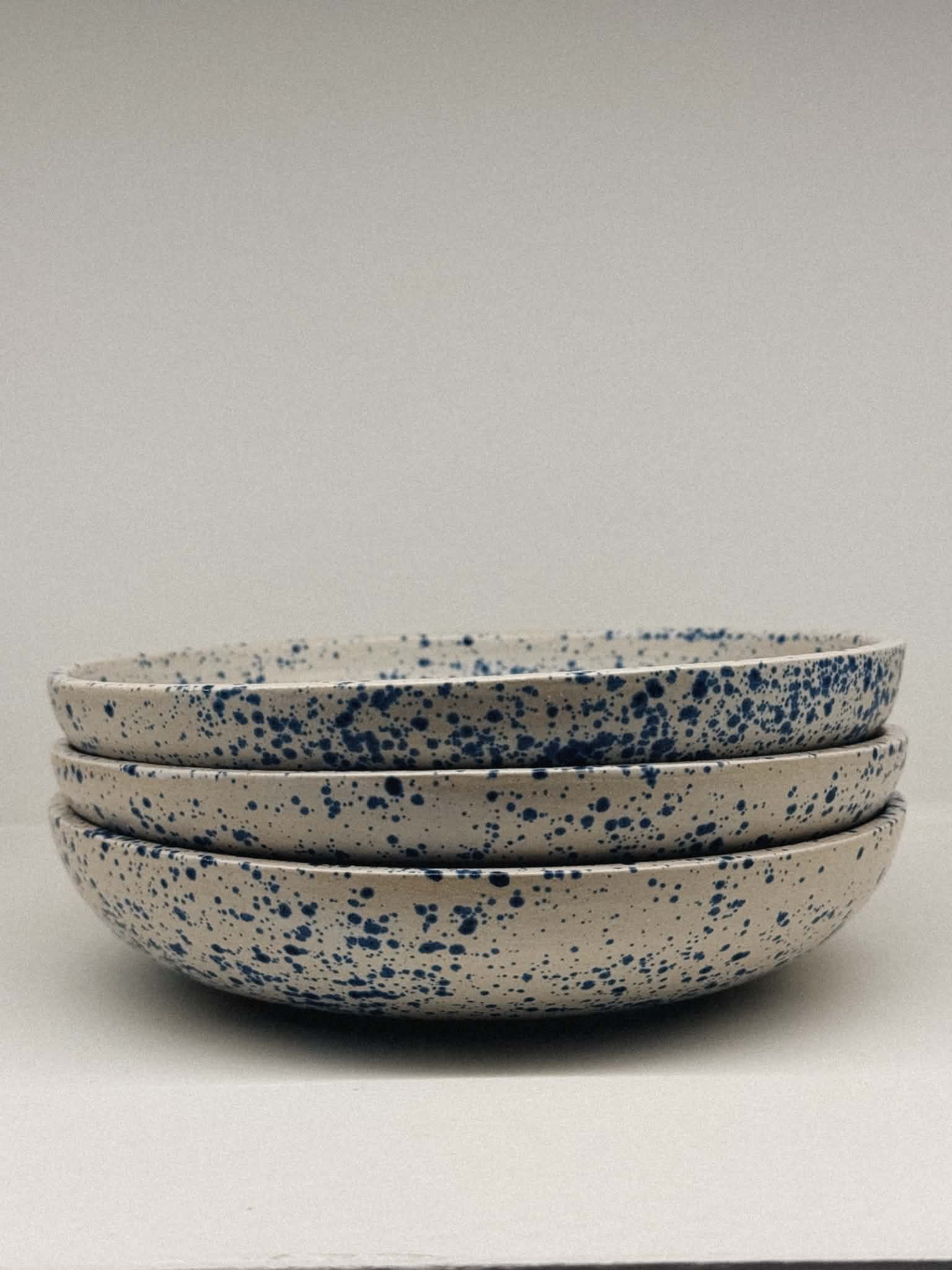 Blue Speckled Ceramic Plates - Stack